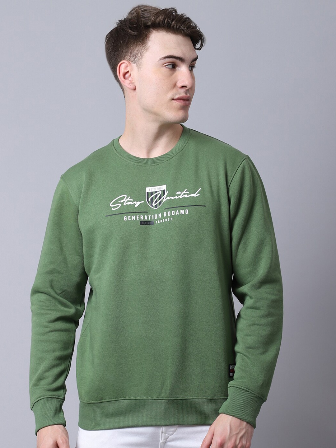 

Rodamo Men Olive Green Printed Sweatshirt