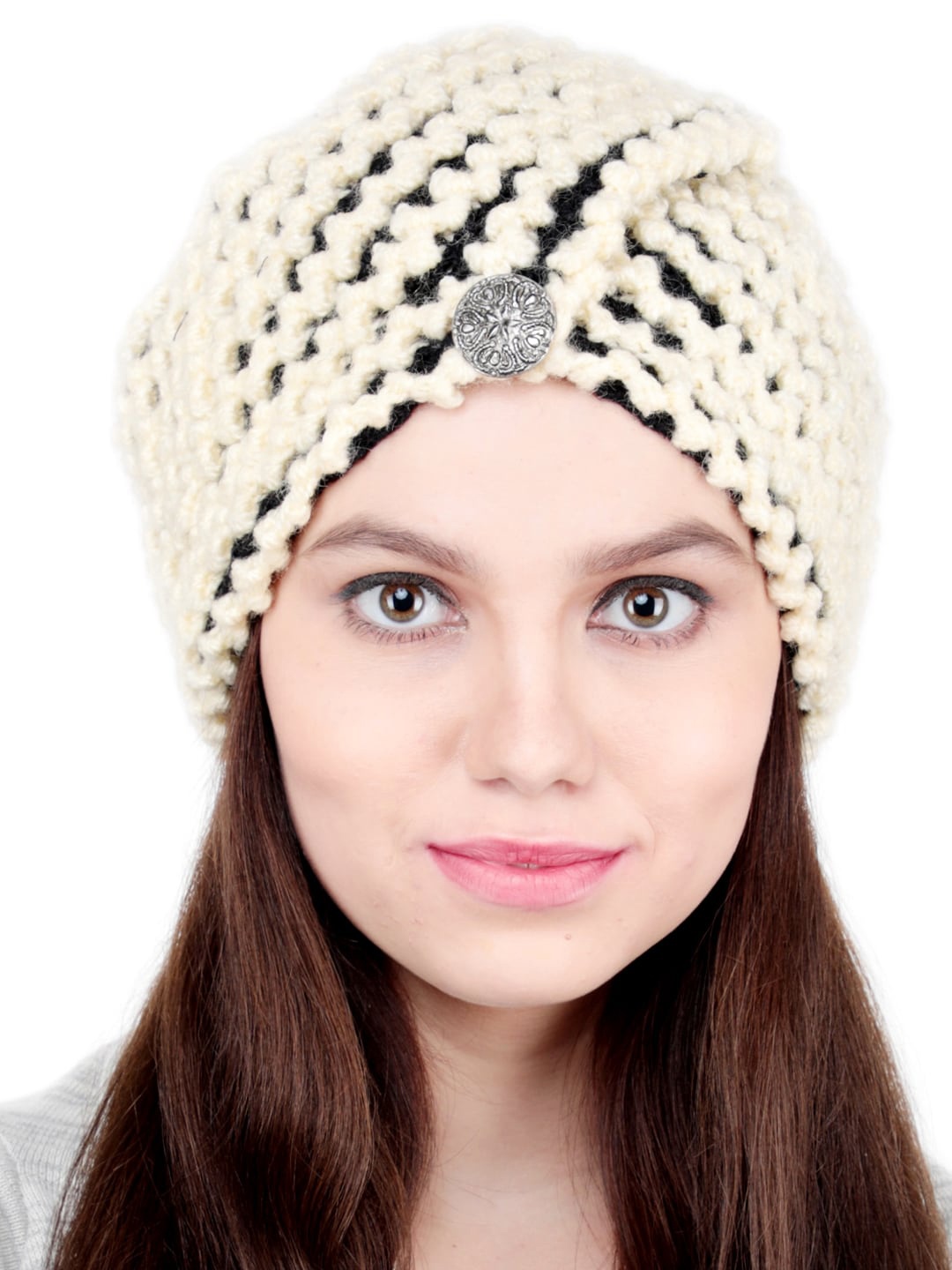 

Bharatasya Women Cream-Coloured & Black Beanie