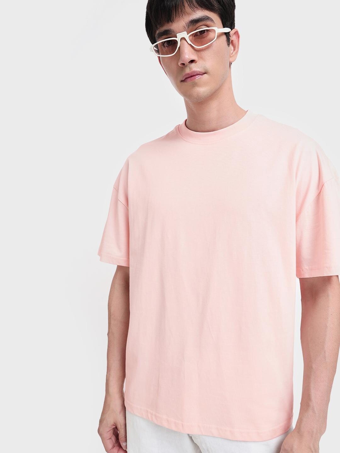 

Bewakoof Unisex Pink Cotton Drop-Shoulder Sleeves T-shirt