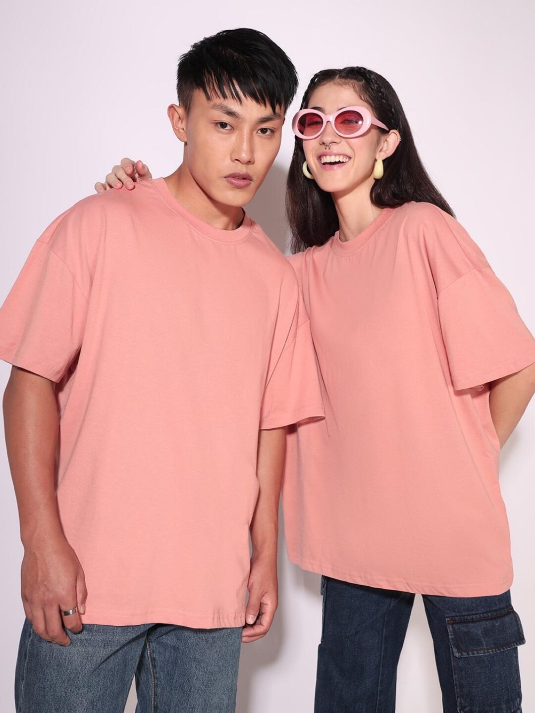 

Bewakoof Unisex Pink Drop-Shoulder Sleeves T-shirt