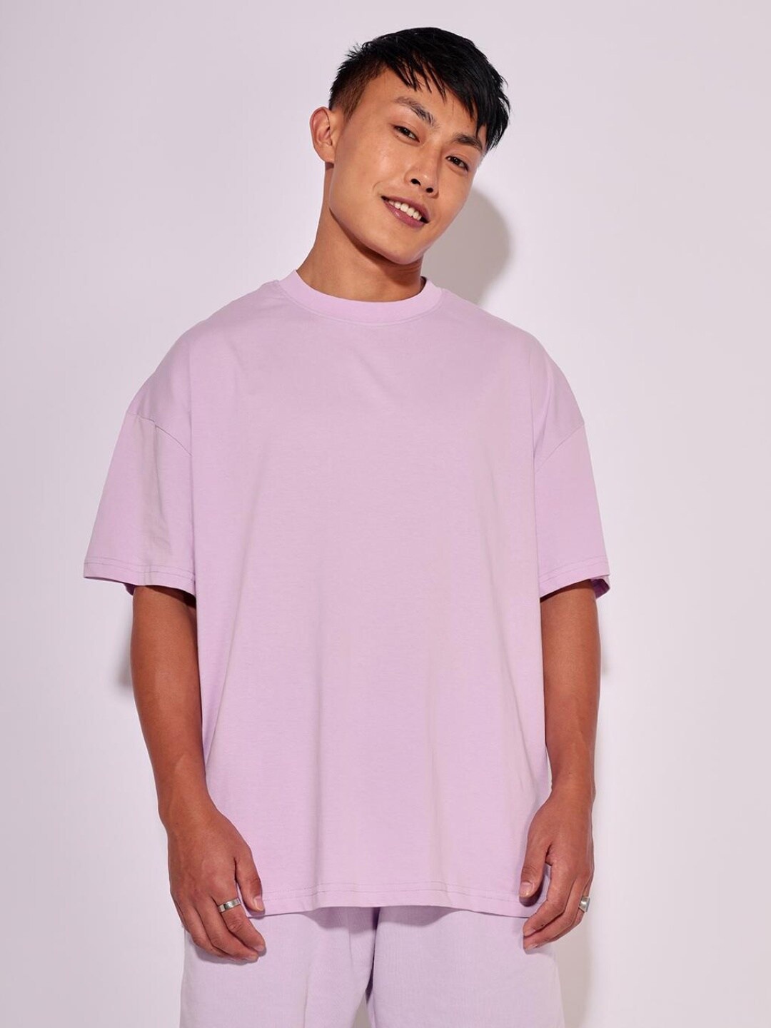 

Bewakoof Unisex Lavender Cotton Drop-Shoulder Sleeves T-shirt