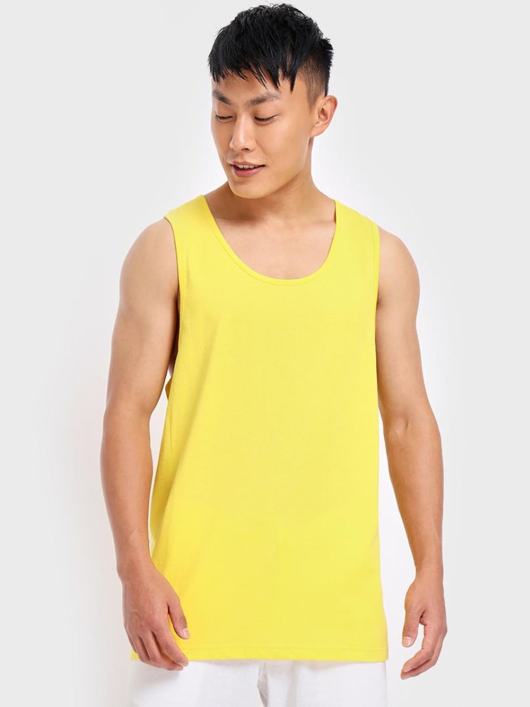 

Bewakoof Men Yellow Solid Cotton Oversized Innerwear Vests
