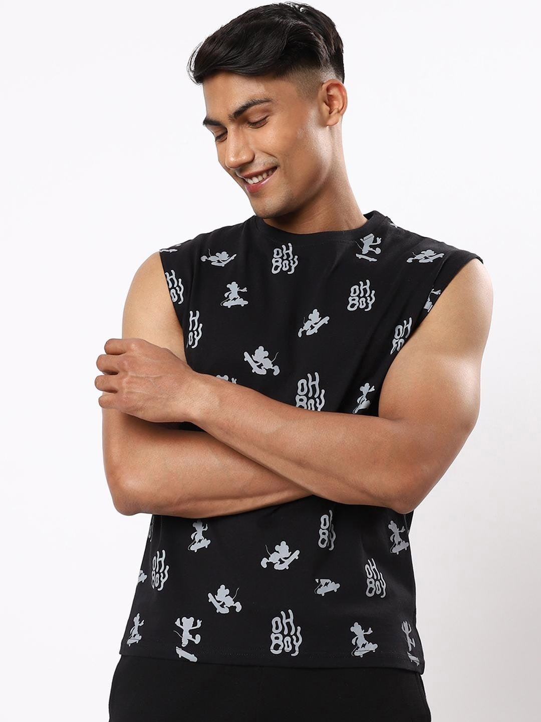 

Bewakoof Men Black Printed Cotton Innerwear Vest