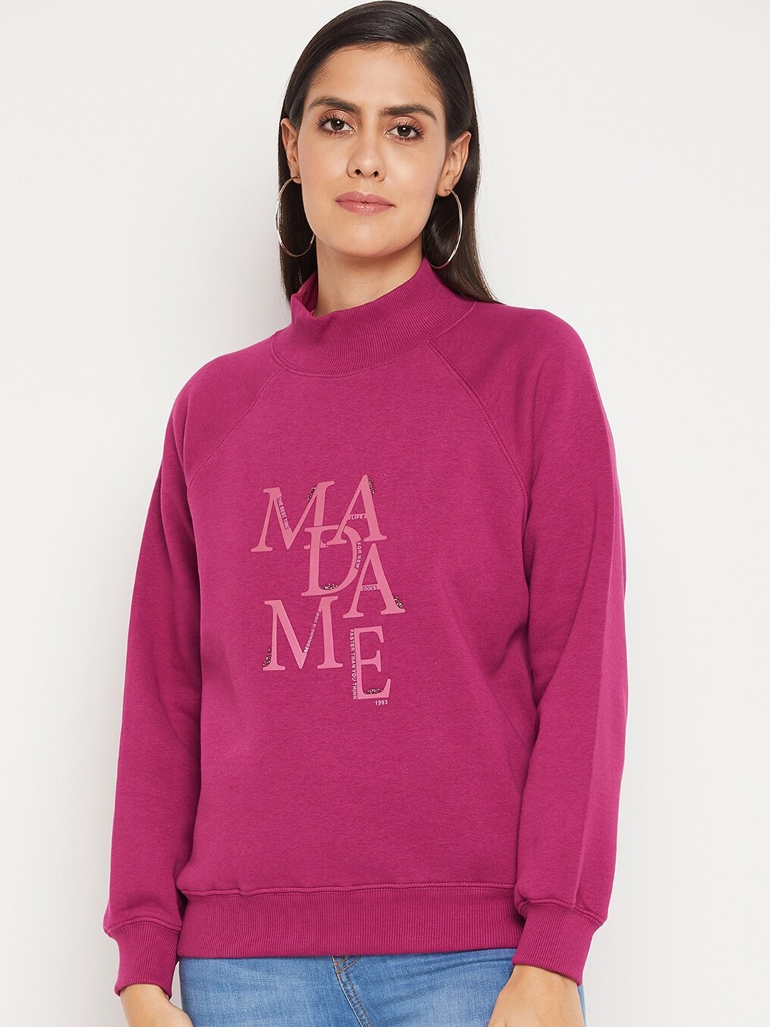 

Madame Women Pink Printed Sweatshirt