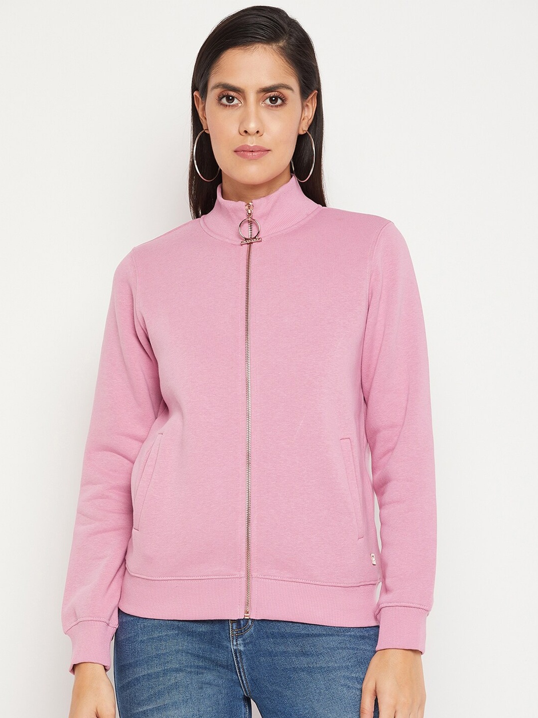 

Madame Women Pink Solid Sweatshirt