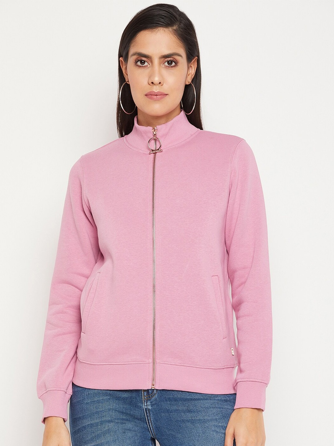 

Madame Women Pink Solid Sweatshirt