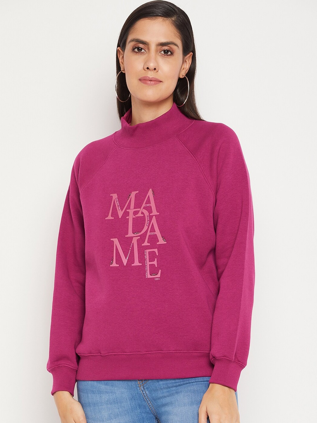 

Madame Women Pink Printed Sweatshirt