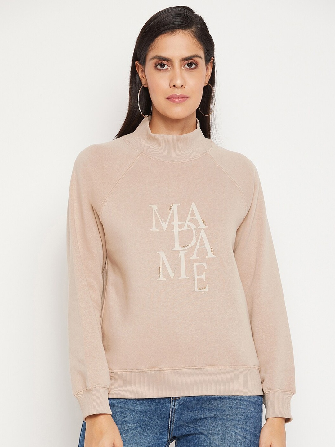 

Madame Women Beige Printed Sweatshirt