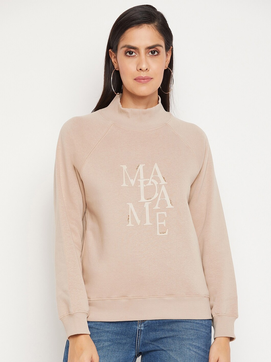 

Madame Women Beige Printed Sweatshirt