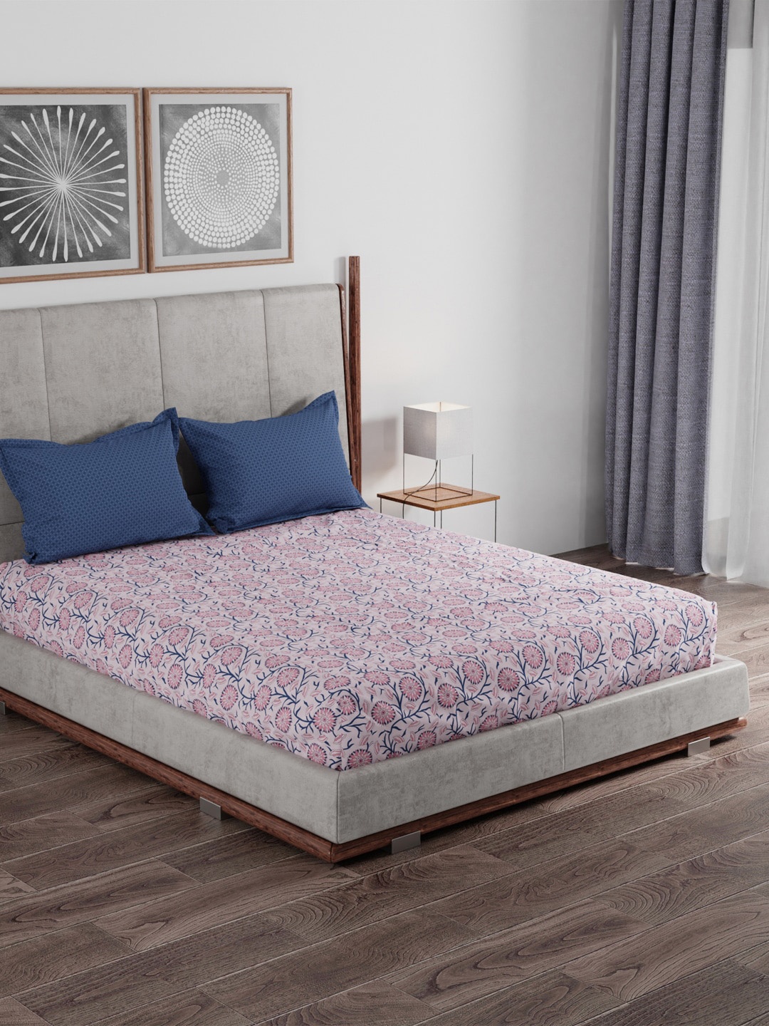 

MYTRIDENT Floral 120 TC Queen Cotton Bedsheet with 2 Pillow Covers, Pink