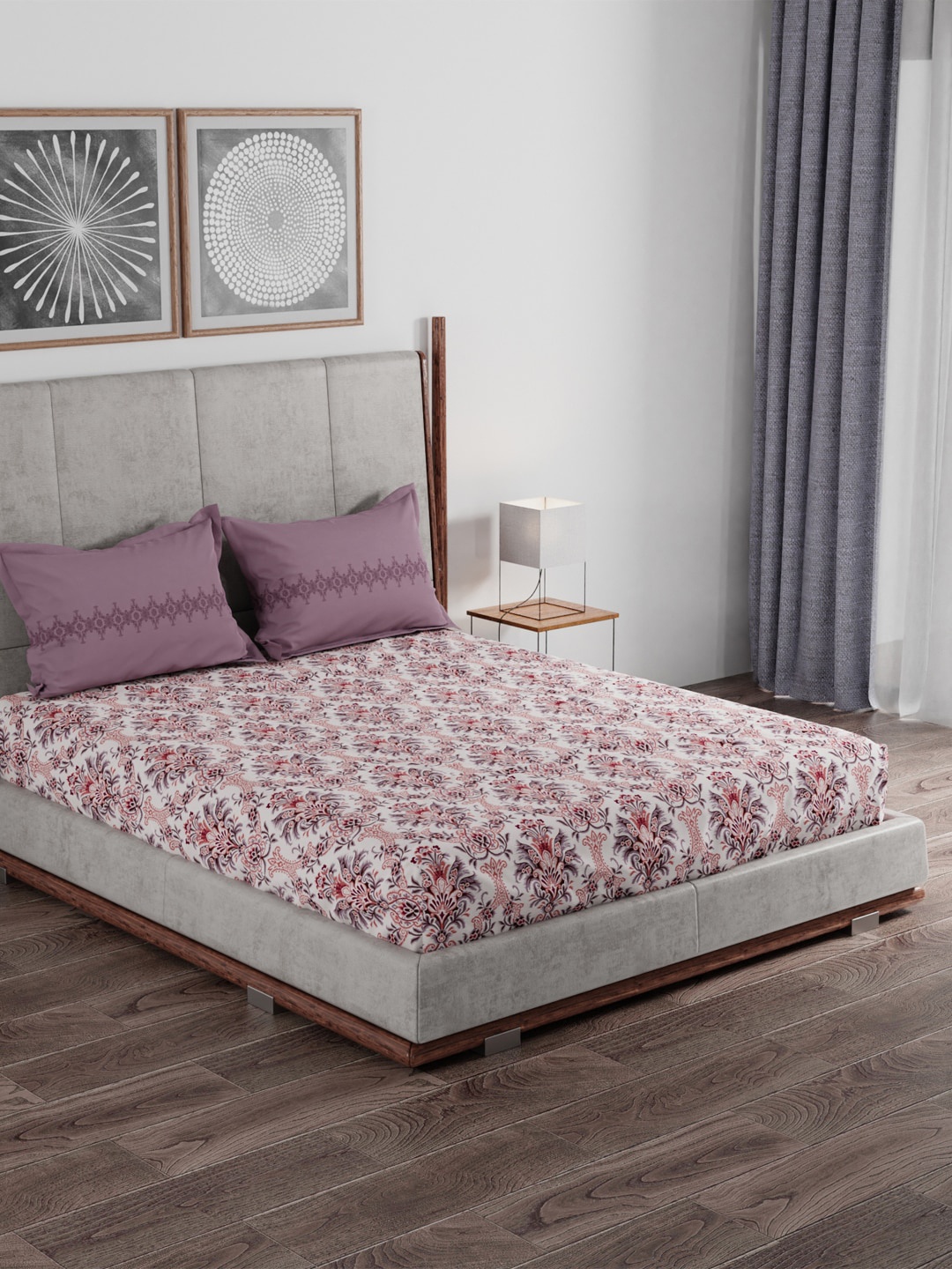 

Trident Ethnic Motifs 120 TC Queen Cotton Bedsheet with 2 Pillow Covers, Pink