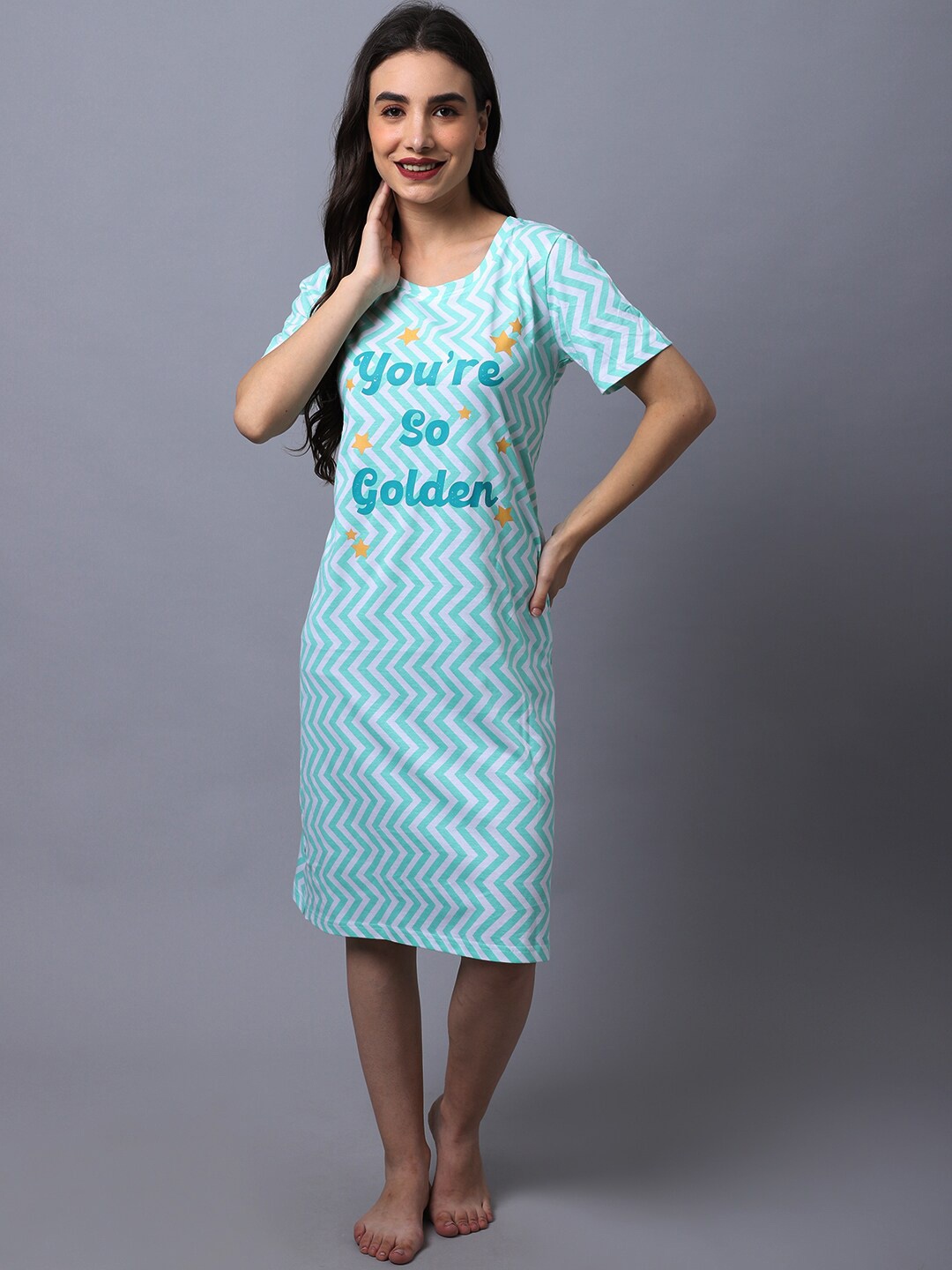 

Slumber Jill Women Blue Printed Pure Cotton Nightdress