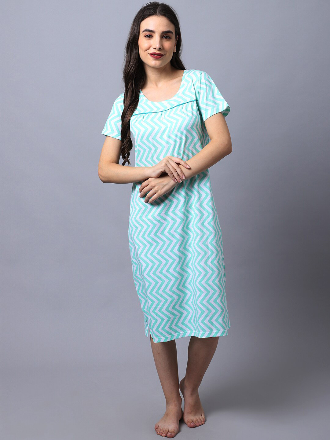 

Slumber Jill Women Green Printed Pure Cotton Nightdress