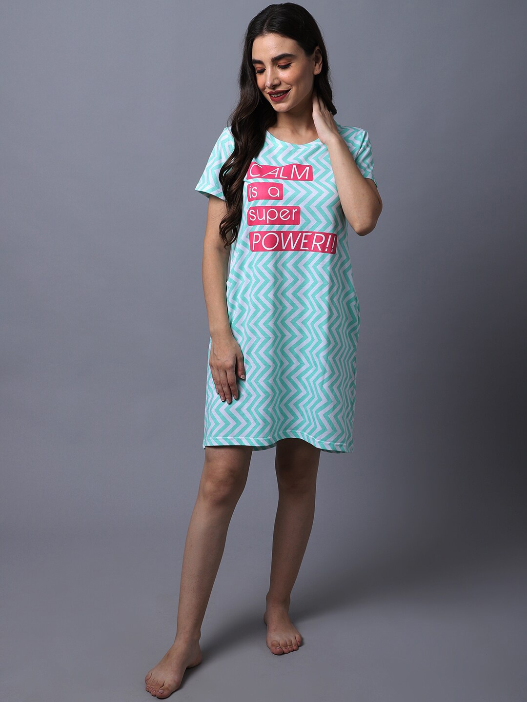 

Slumber Jill Women Green Printed Pure Cotton Nightdress