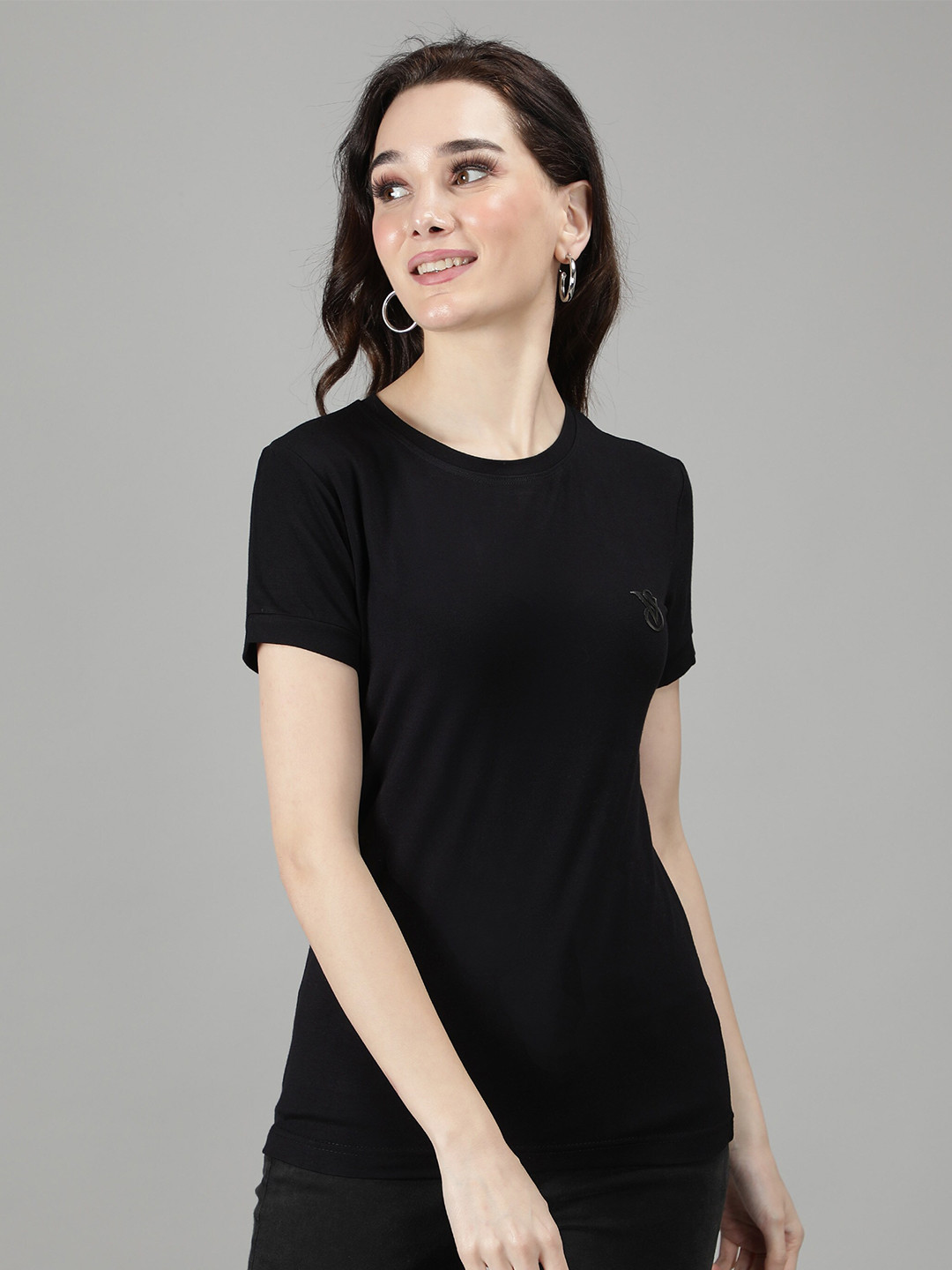 

Sonex Gold Women Black Slim Fit Cotton T-shirt