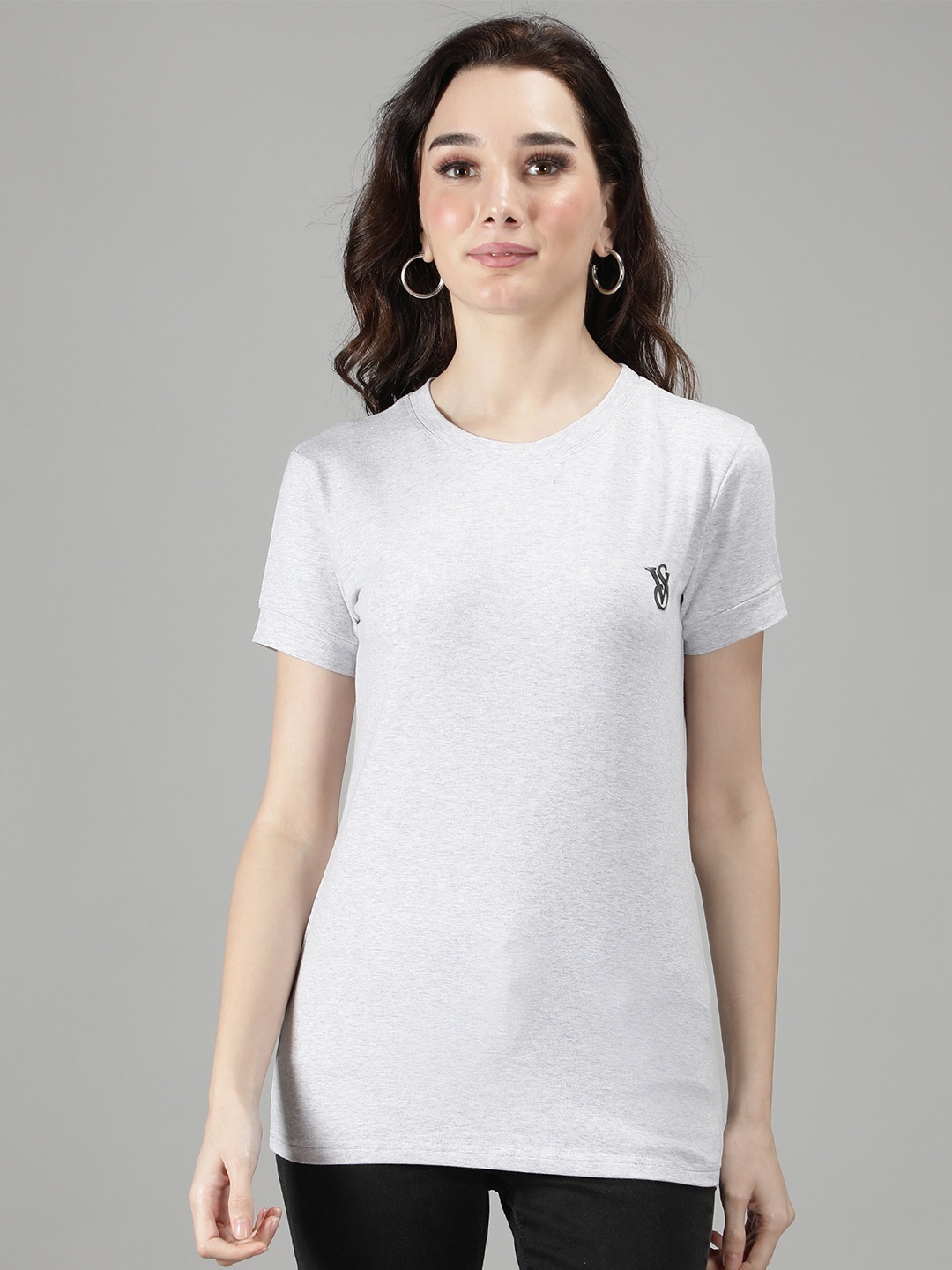 

Sonex Gold Women Grey Melange Slim Fit Cotton T-shirt