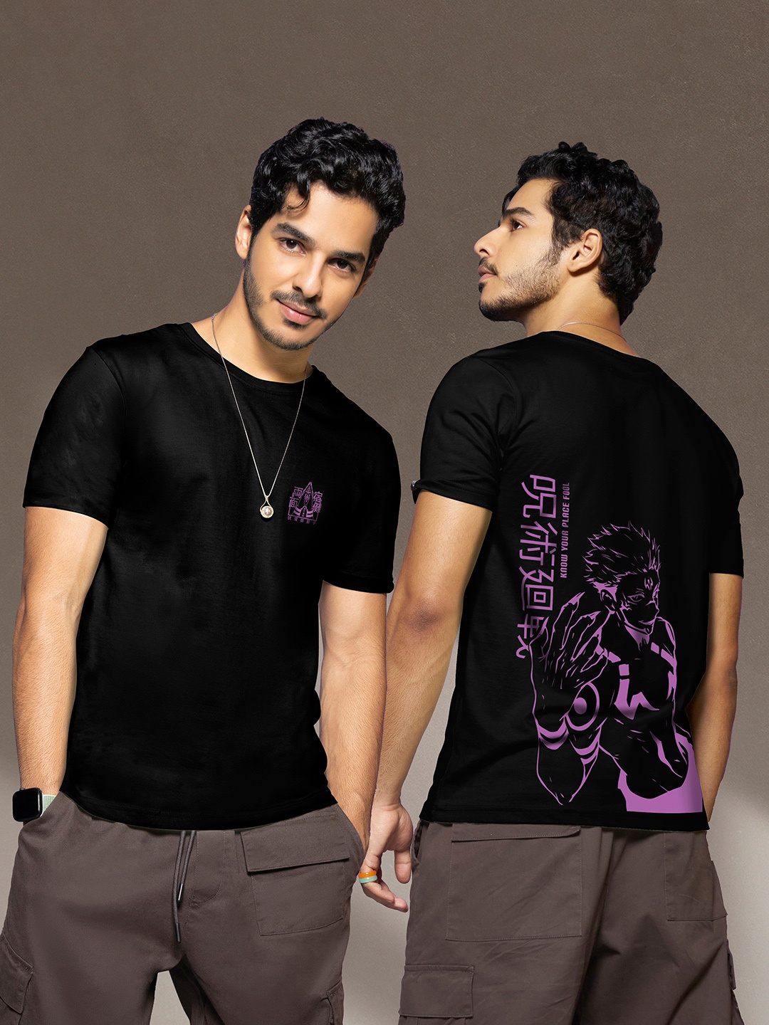 

Bewakoof Men Black & Purple Printed Cotton T-shirt