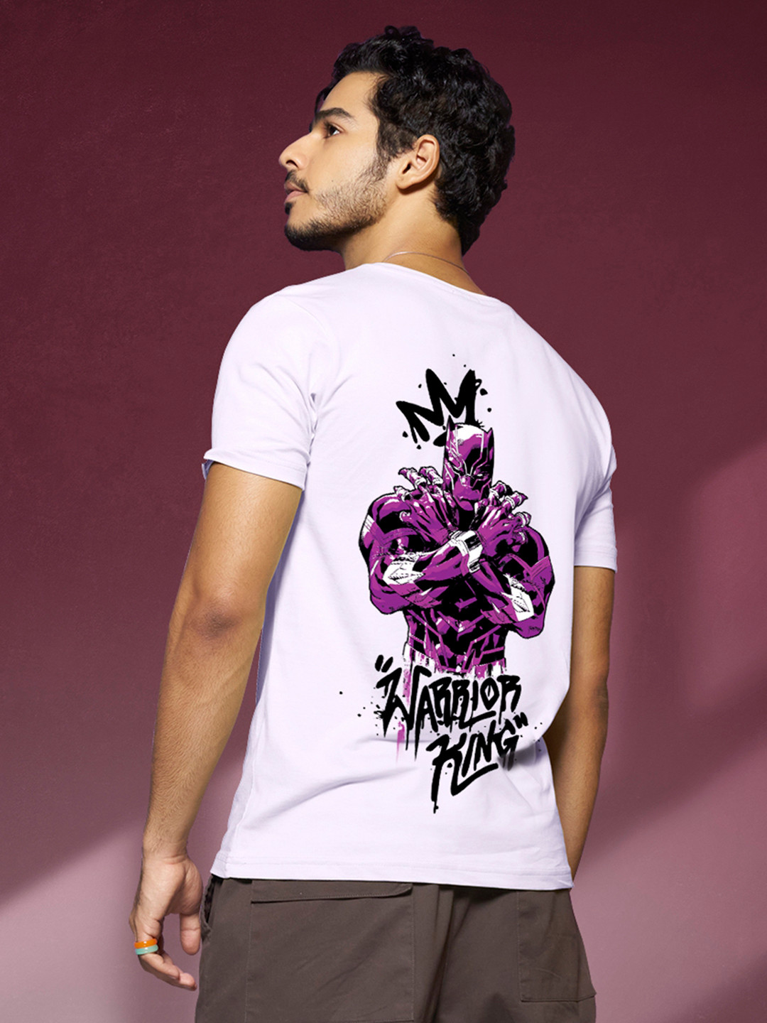 

Bewakoof Men White & Purple Printed Cotton T-shirt