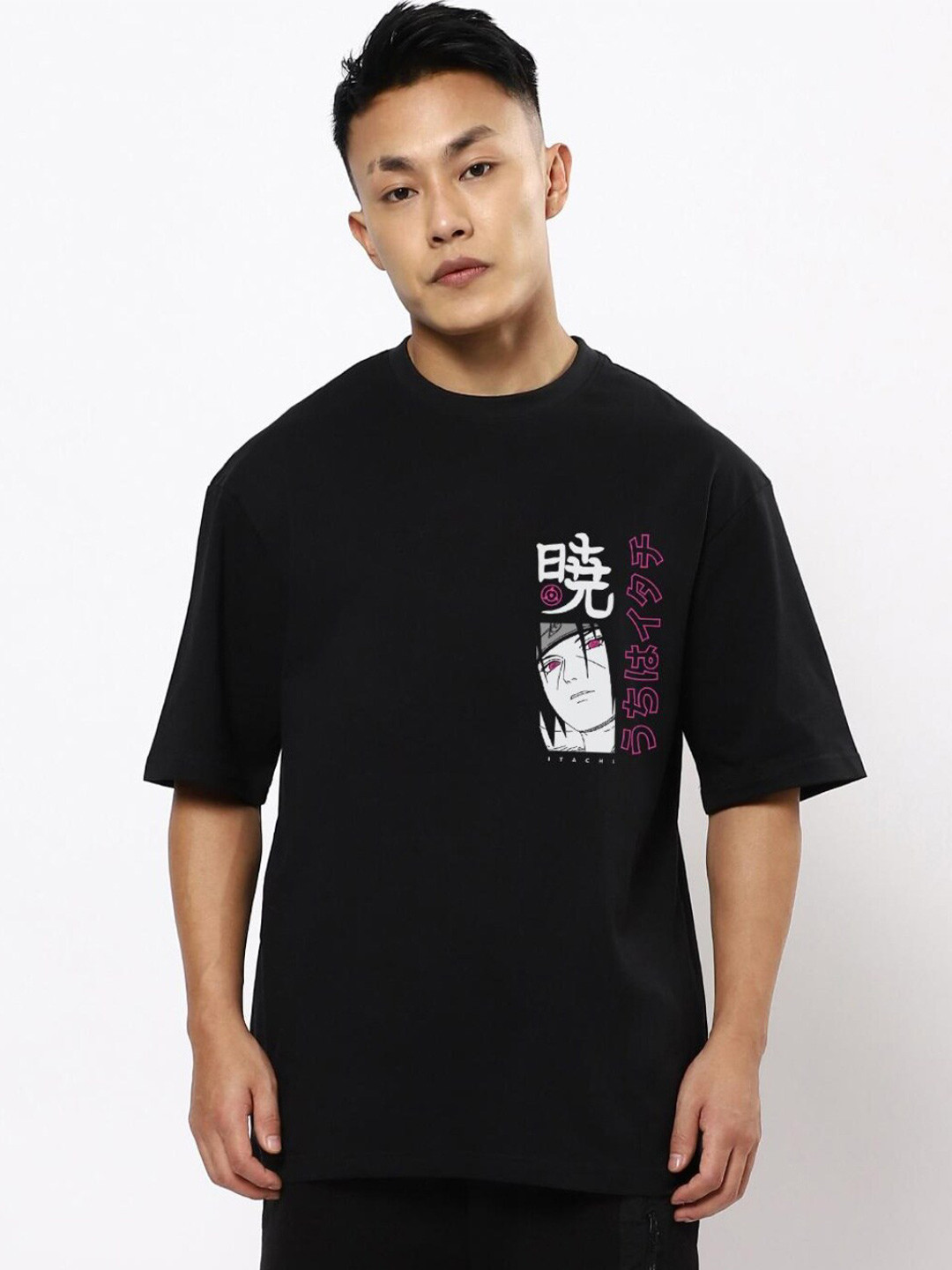 

Bewakoof Men Black Printed Drop-Shoulder Sleeves Oversized Cotton T-shirt