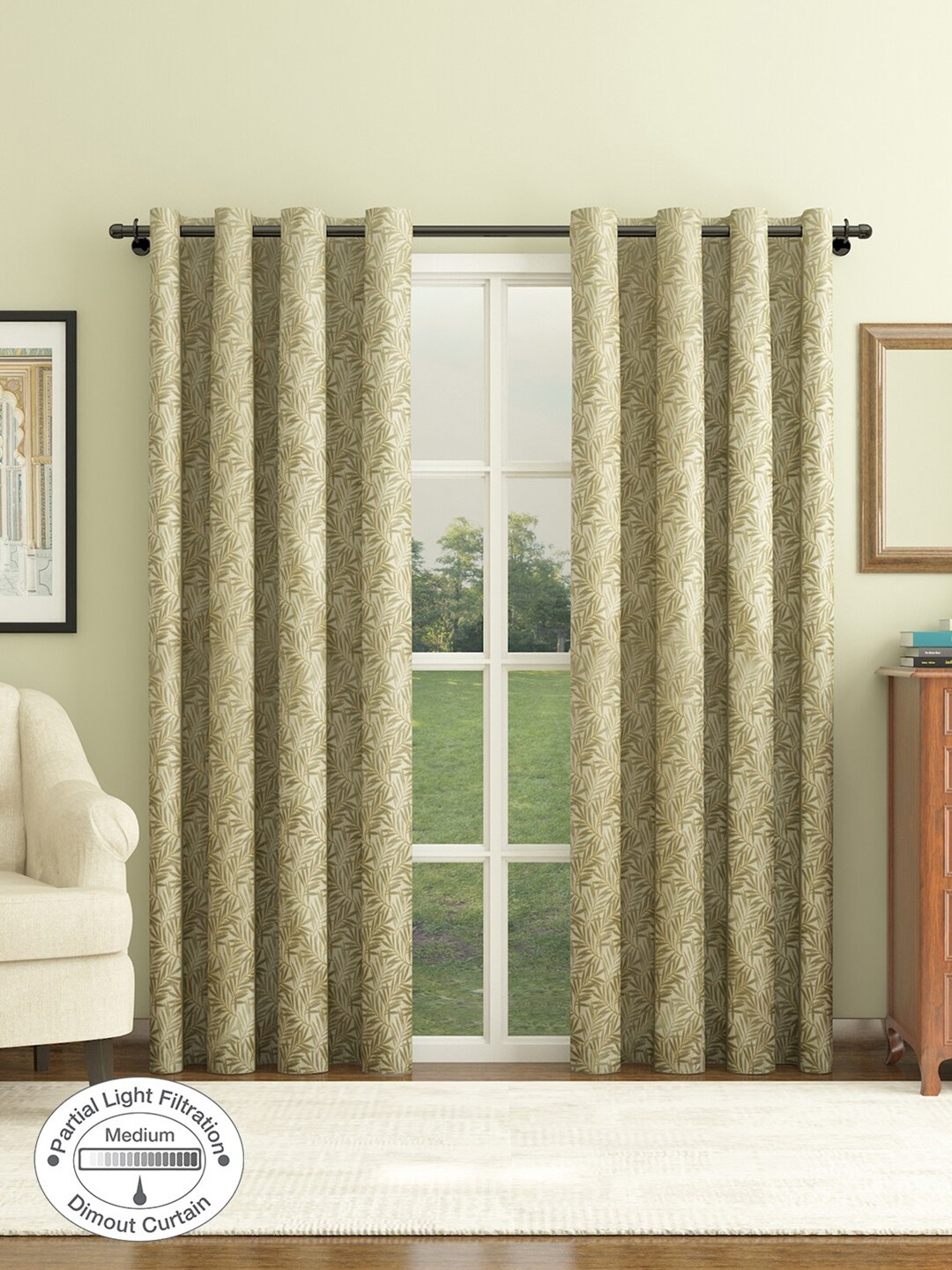 

HomeTown Set of 2 Green Floral Room Darkening Door Curtain