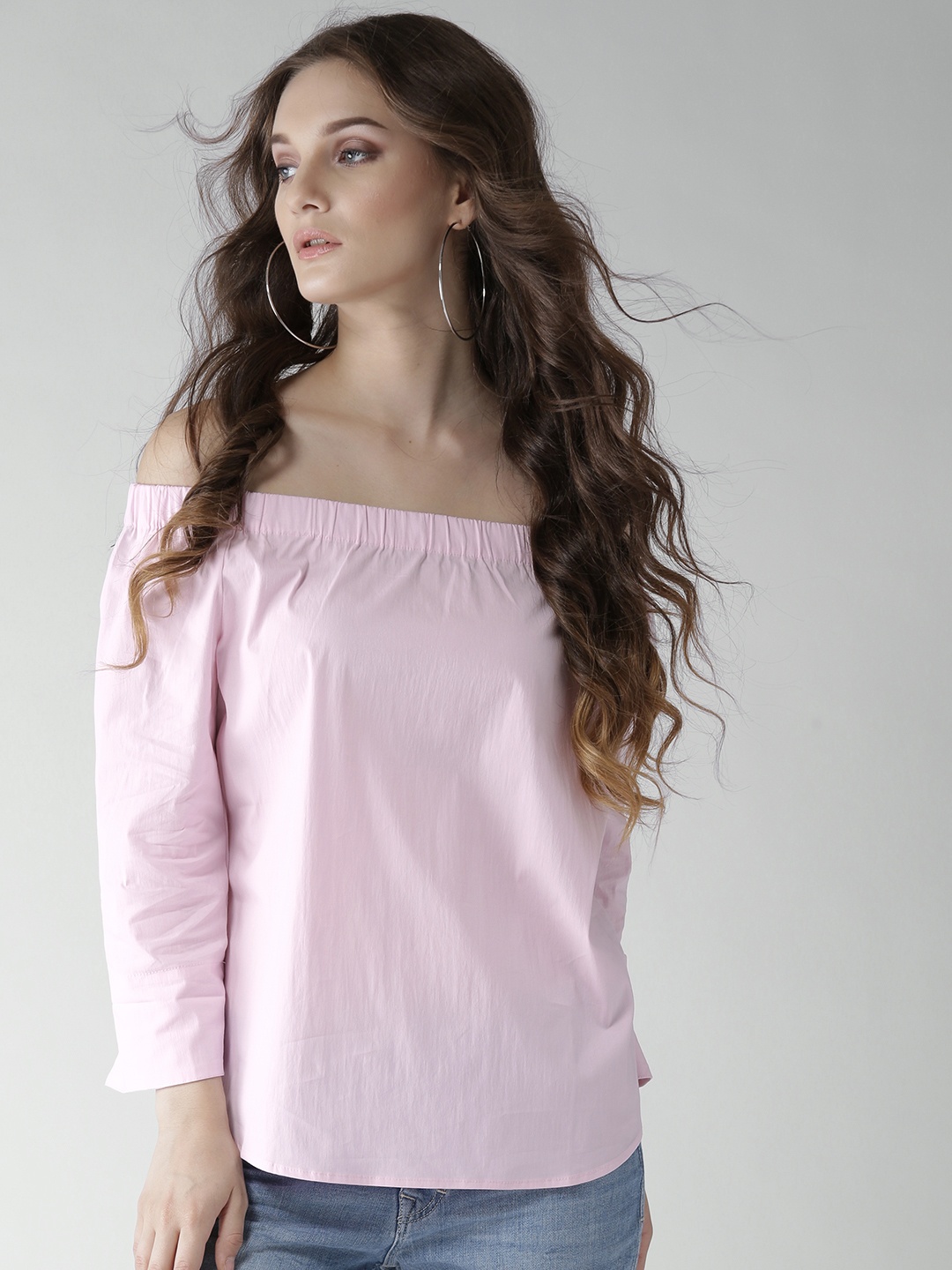 

FOREVER 21 Women Pink Solid Bardot Top