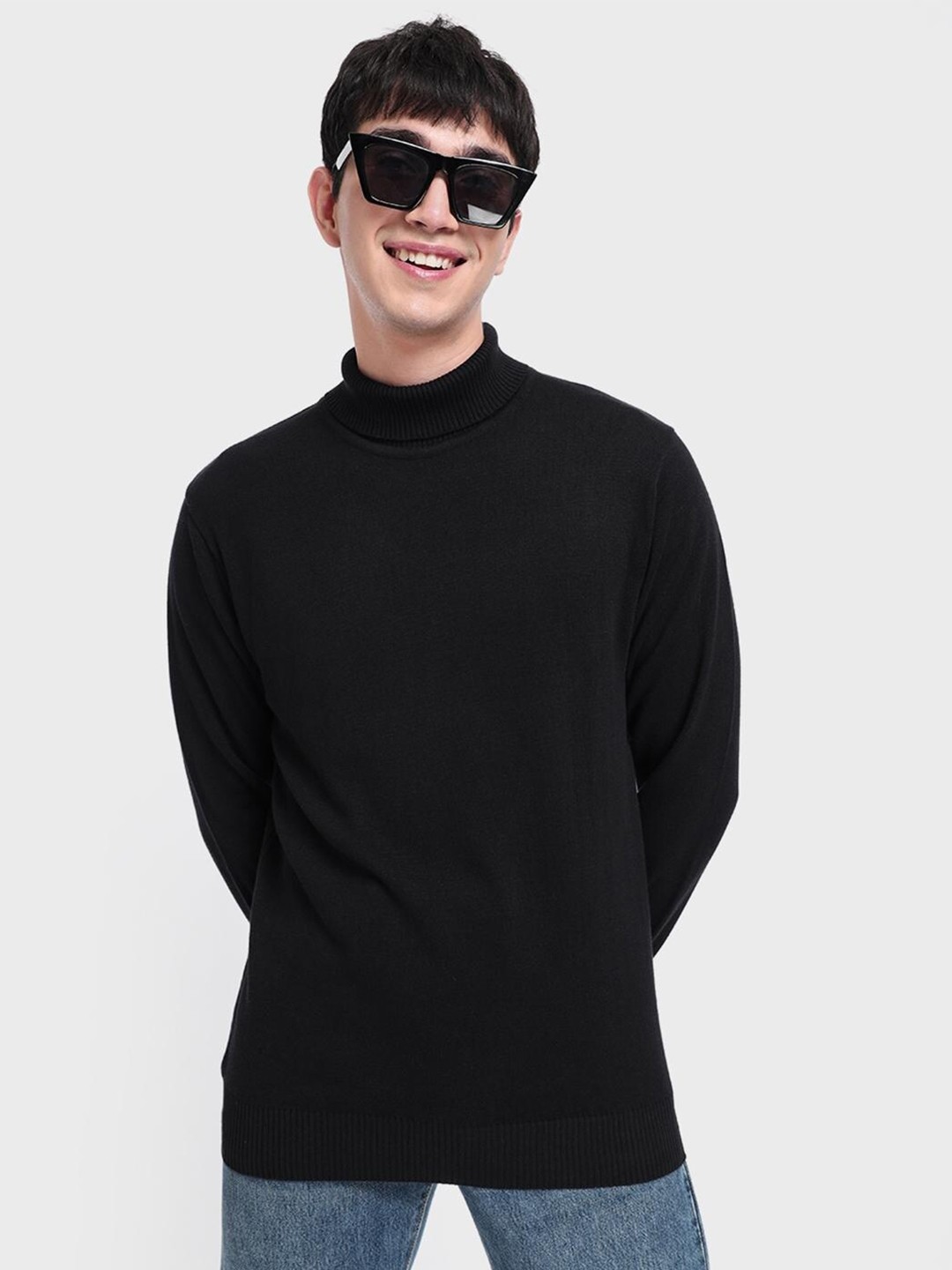 

Bewakoof Men High Neck Sweater, Black