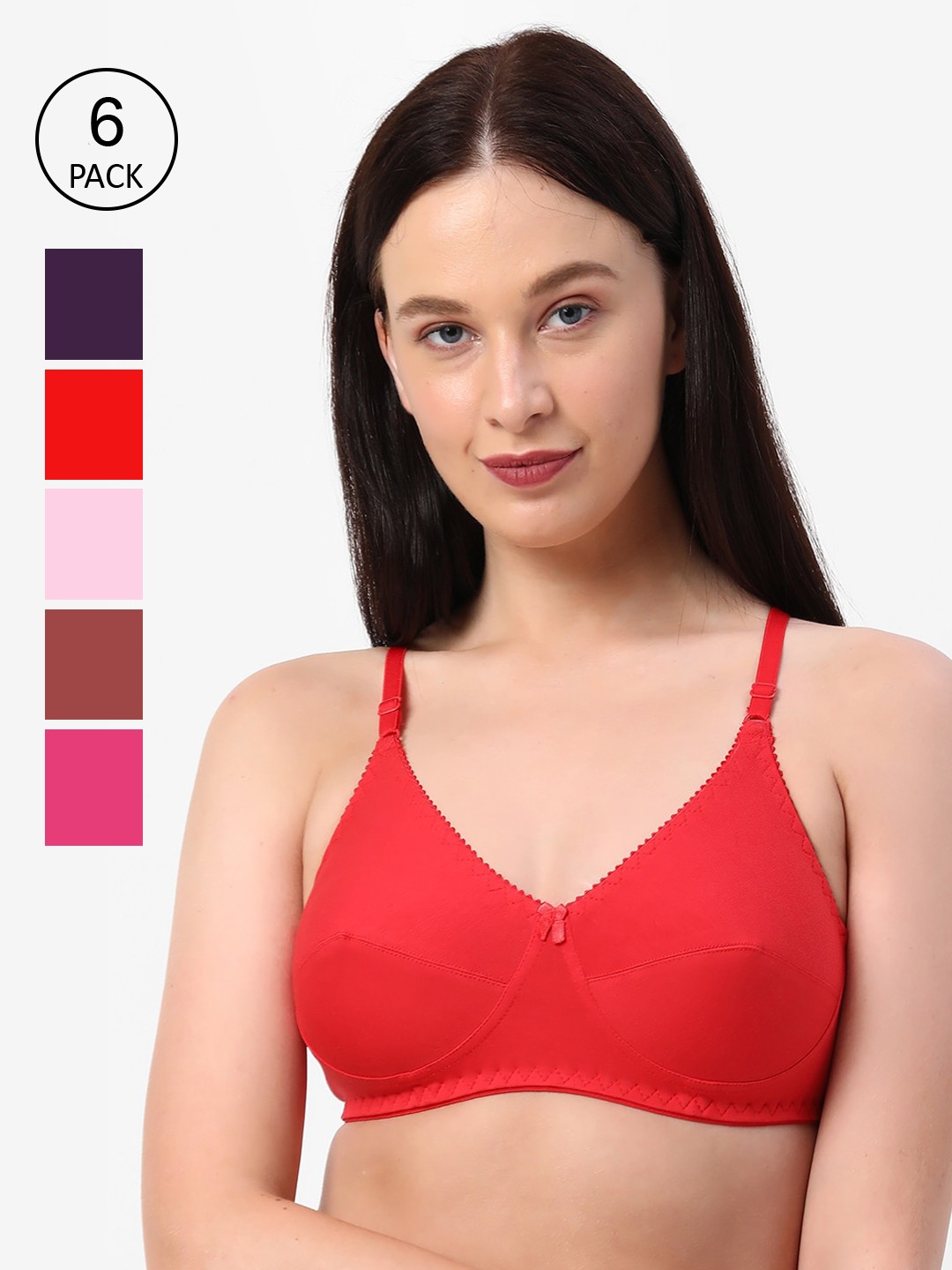 

Planetinner Pack of 6 Non Padded Non Wired Medium Coverage Cotton Everday Bras H41-C6, Multi