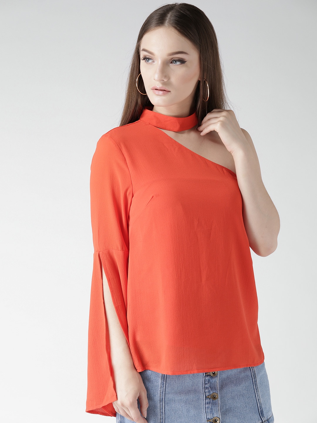 

FOREVER 21 Women Orange Solid One-Shoulder Top