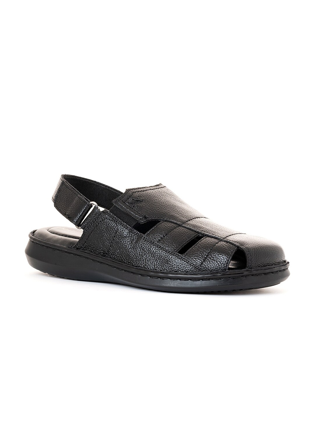 

Khadims Men Black Leather Comfort Sandals