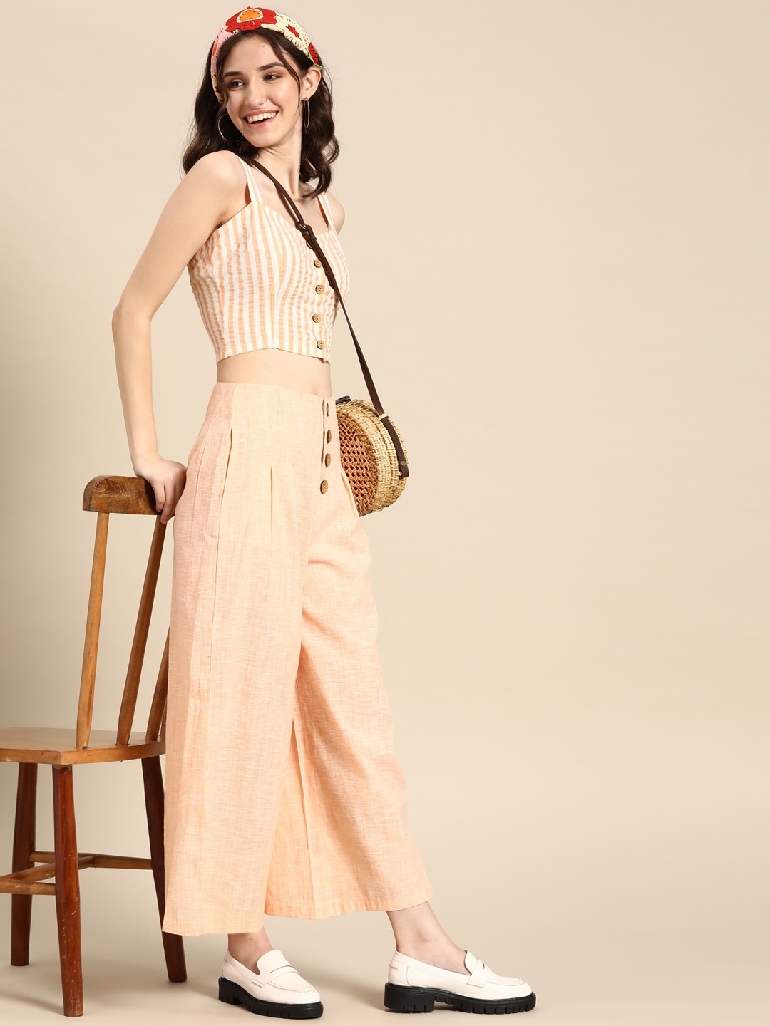 

Sangria Women Striped Pure Cotton Co-ords, Orange