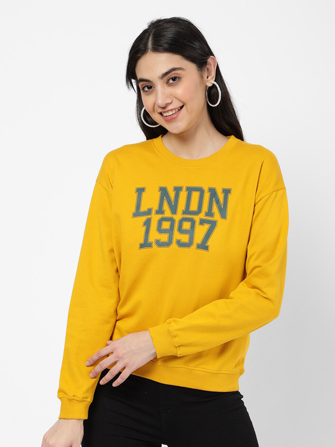 

R&B Women Yellow Printed Sweatshirt