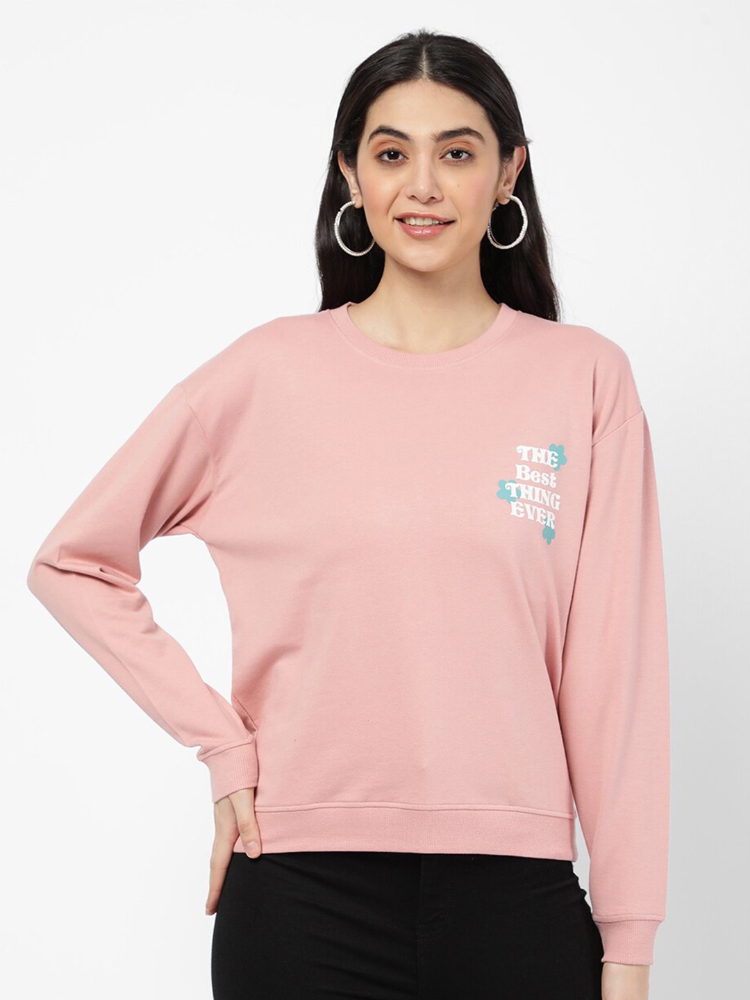 

R&B Women Pink Solid Sweatshirt