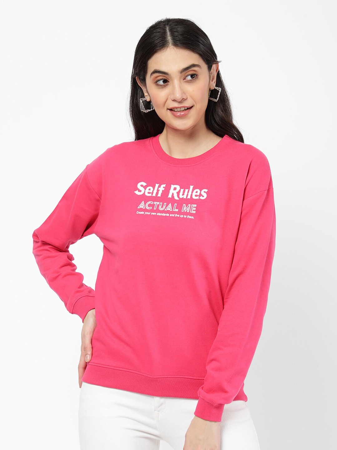 

R&B Women Pink Printed Sweatshirt