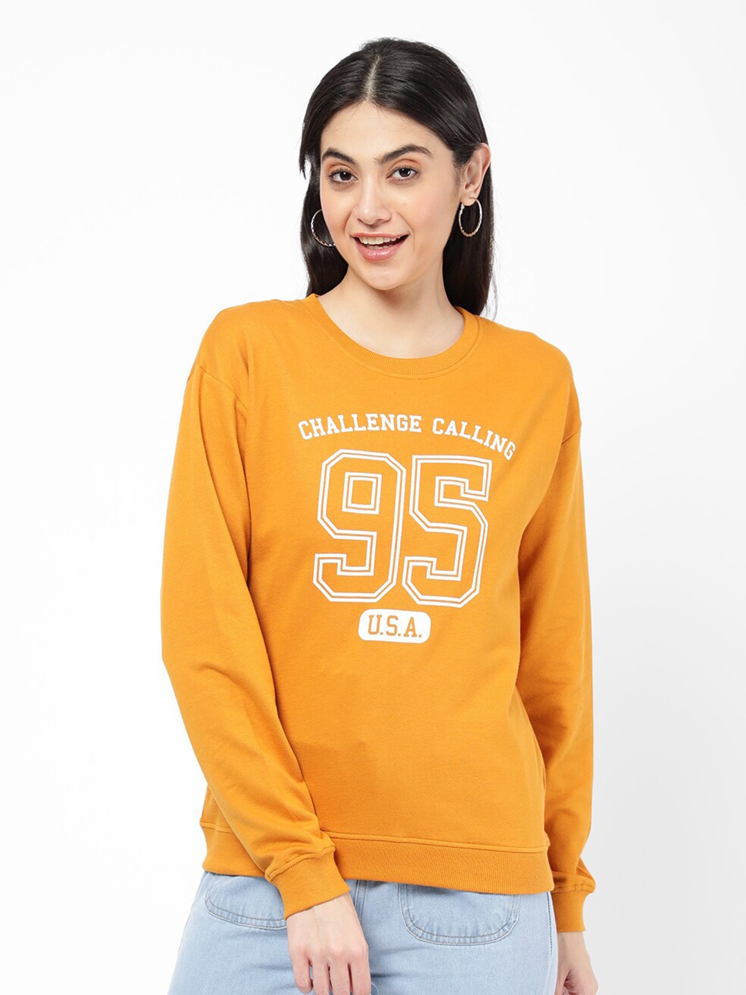 

R&B Women Yellow Printed Sweatshirt