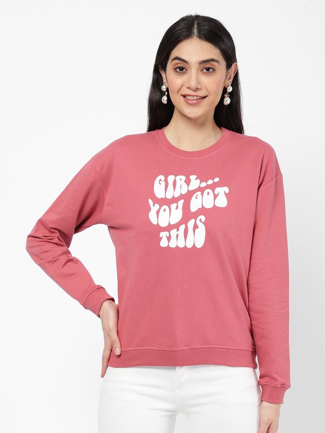 

R&B Women Pink Printed Sweatshirt
