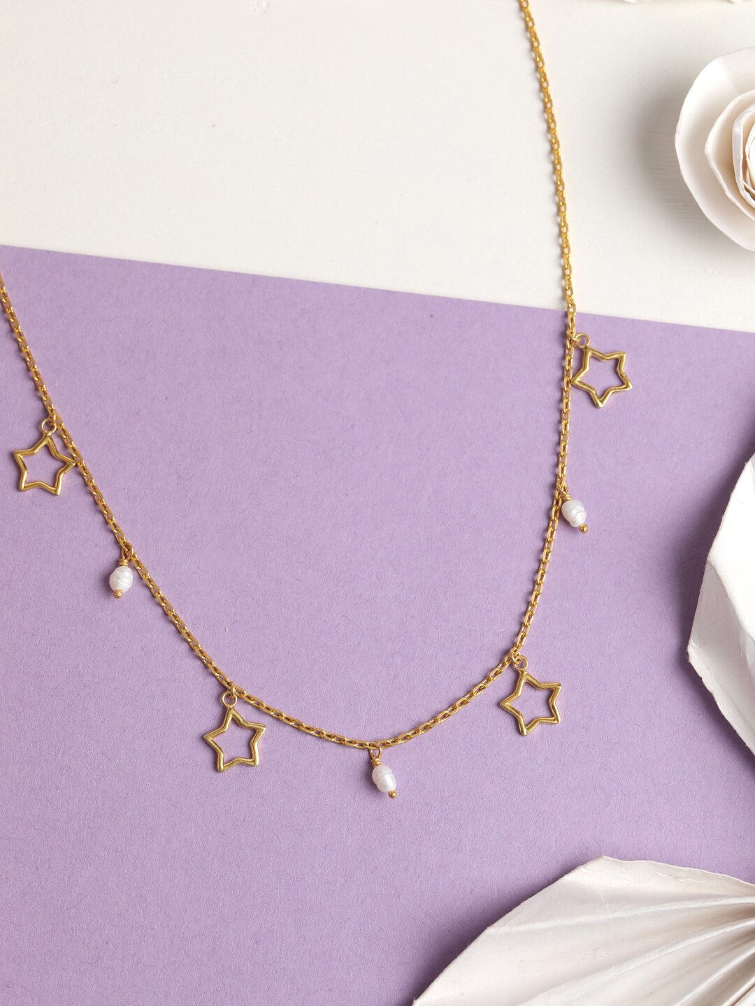 

Clara Women Gold-Toned & White Sterling Silver Star & Pearl Necklace