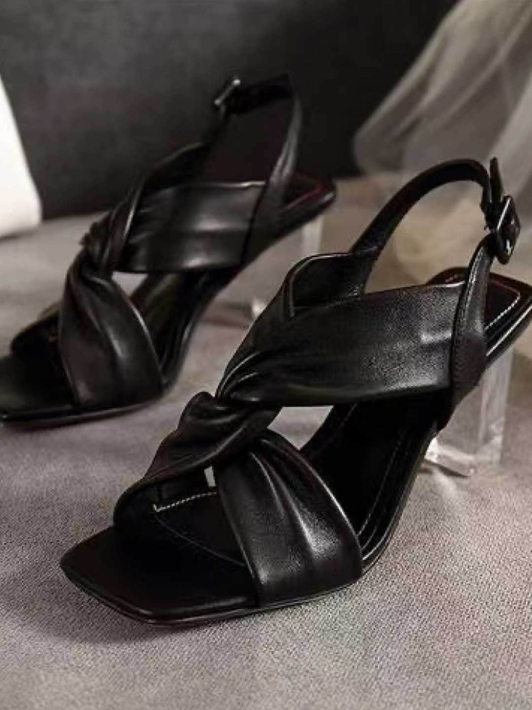 

Shoetopia Black Block Sandals with Bows