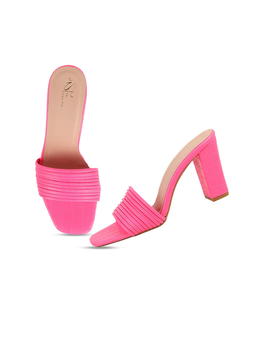 

THE WHITE POLE Women Pink Striped Party Block Mules
