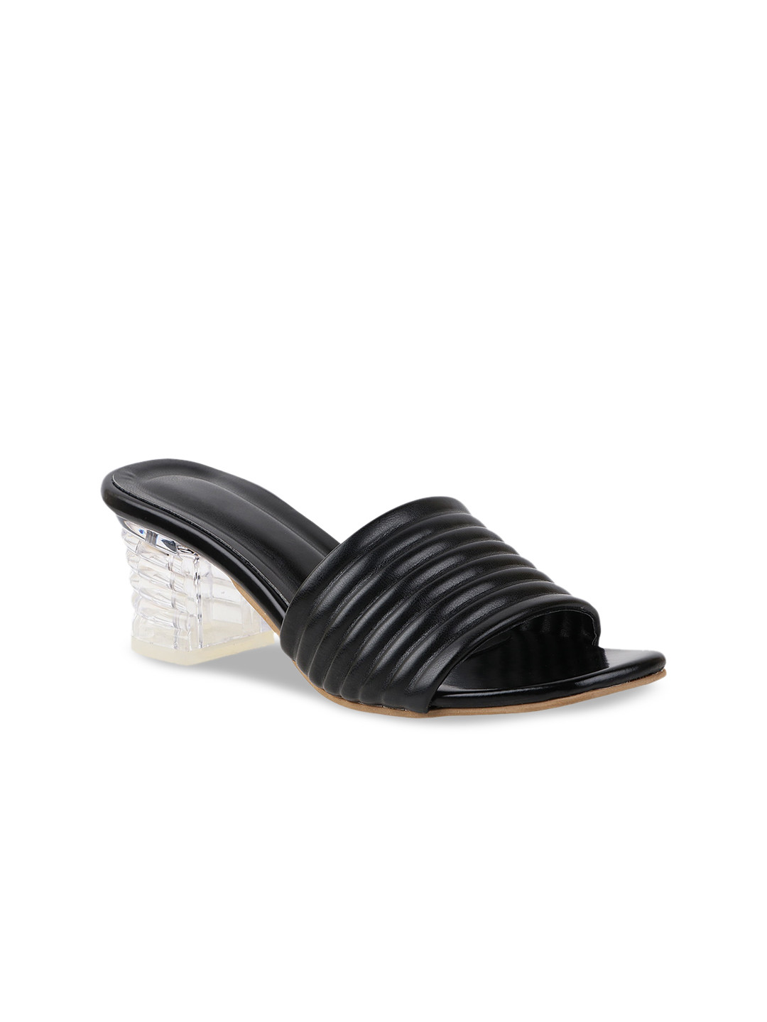 

THE WHITE POLE Black Striped Party Block Sandals