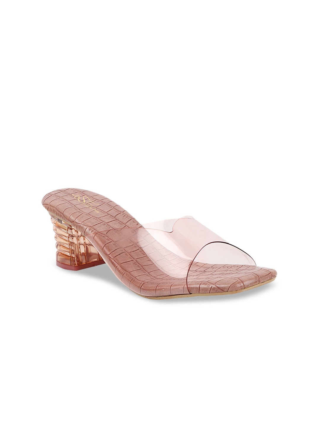 

THE WHITE POLE Beige Textured Party Block Sandals with Bows