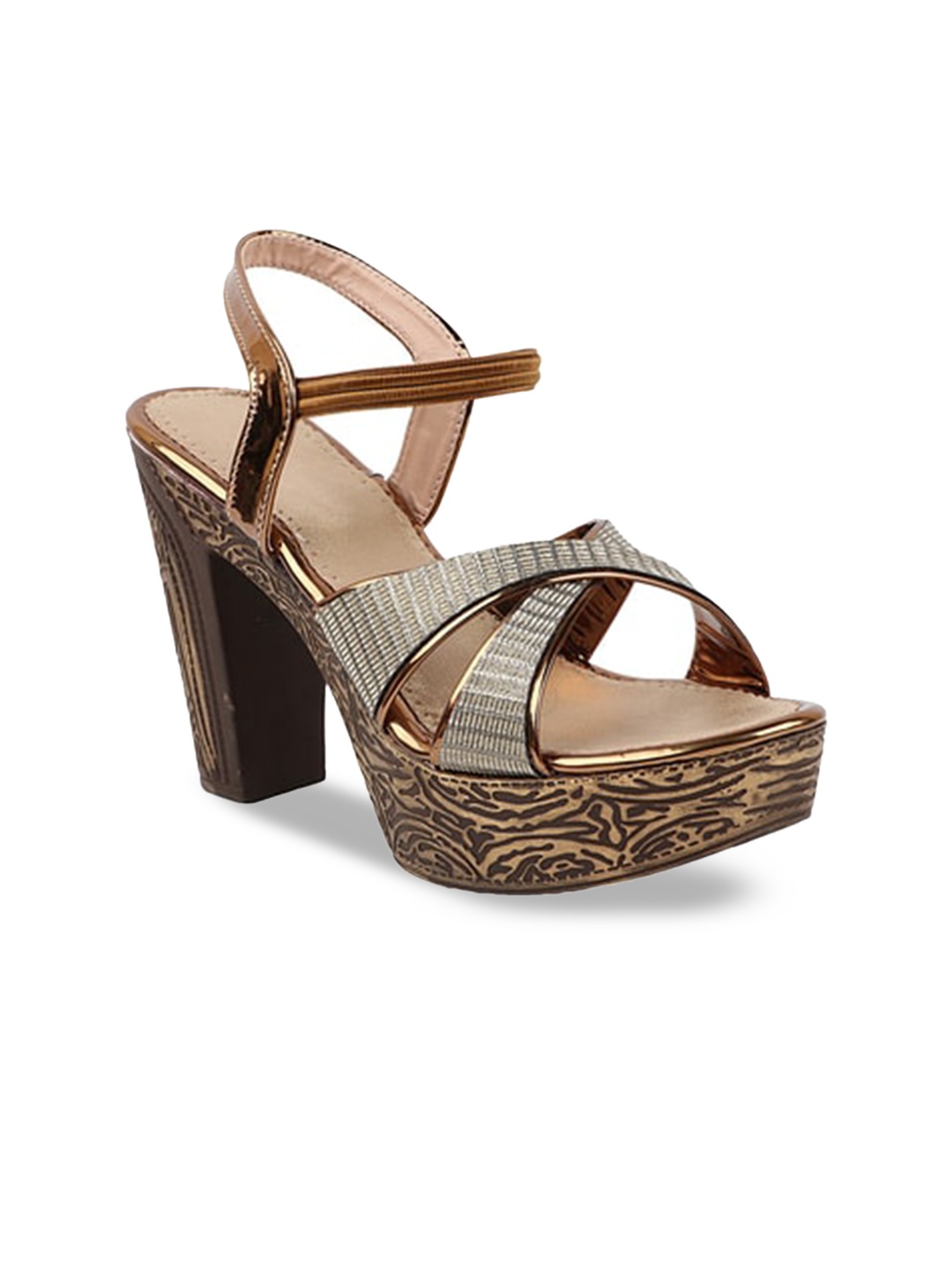 

THE WHITE POLE Brown Embellished Block Heels