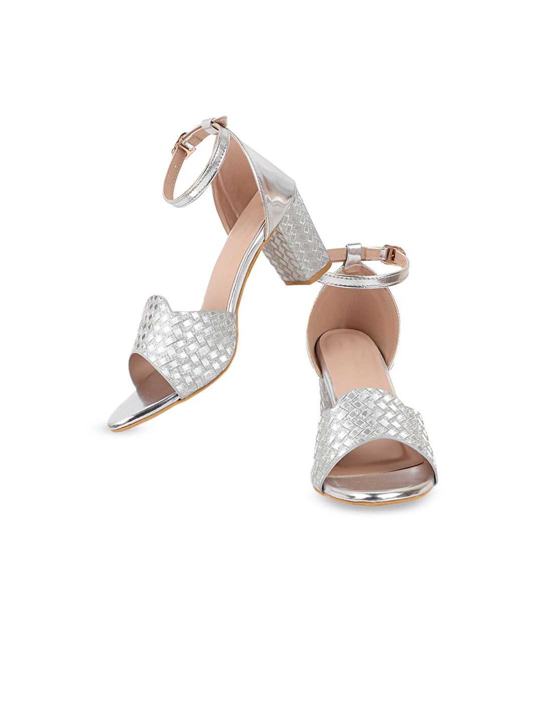 

THE WHITE POLE Silver-Toned Textured Party Block Sandals
