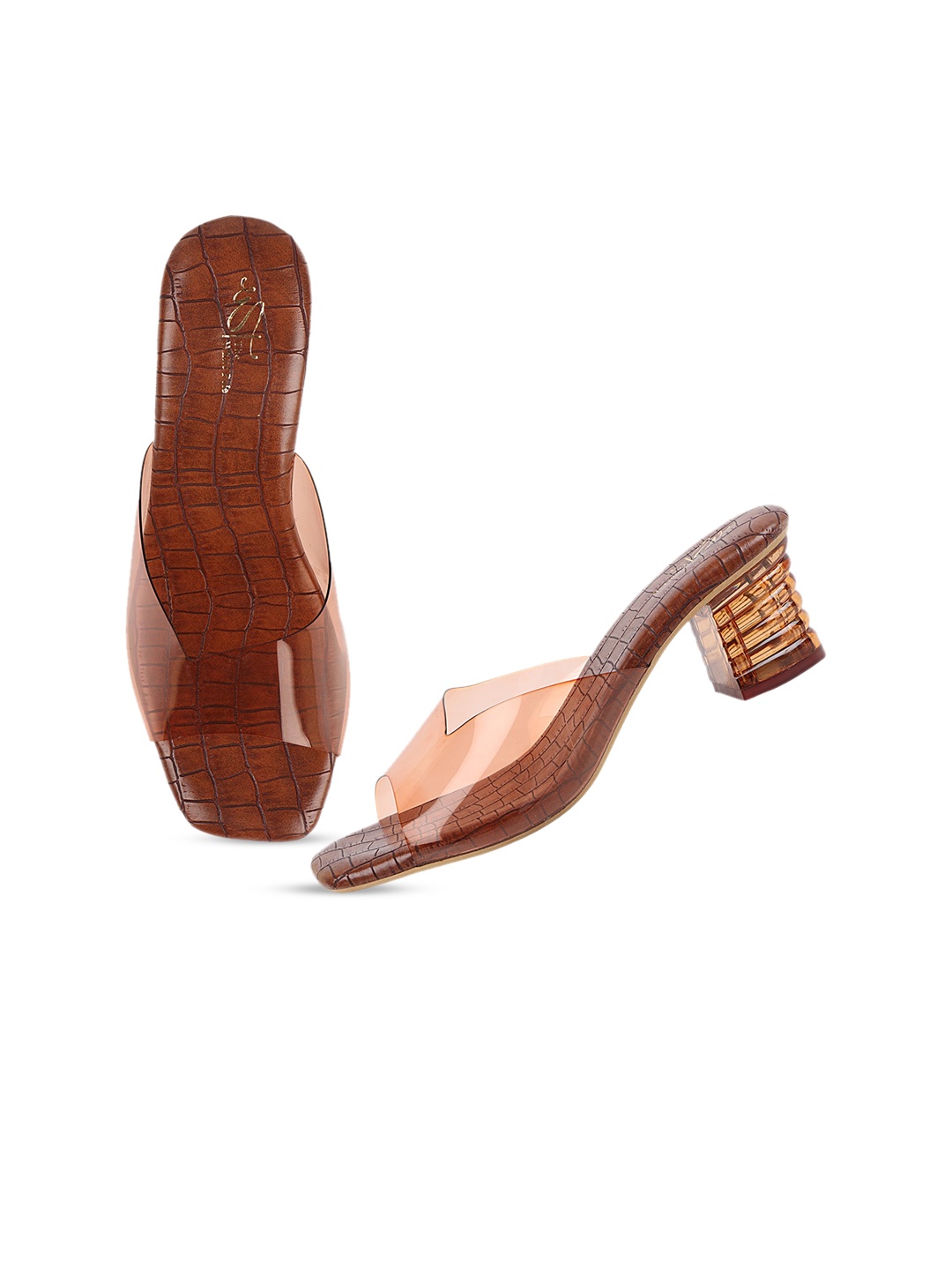 

THE WHITE POLE Brown Textured Block Sandals