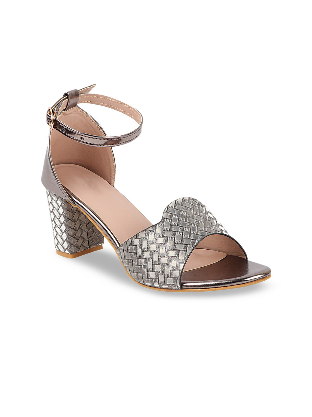 

THE WHITE POLE Grey Embellished Party Block Sandals with Bows
