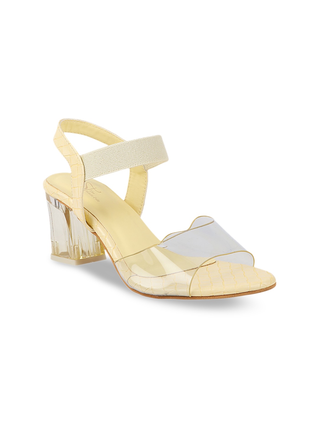 

THE WHITE POLE Yellow & Transparent Textured Block Sandals