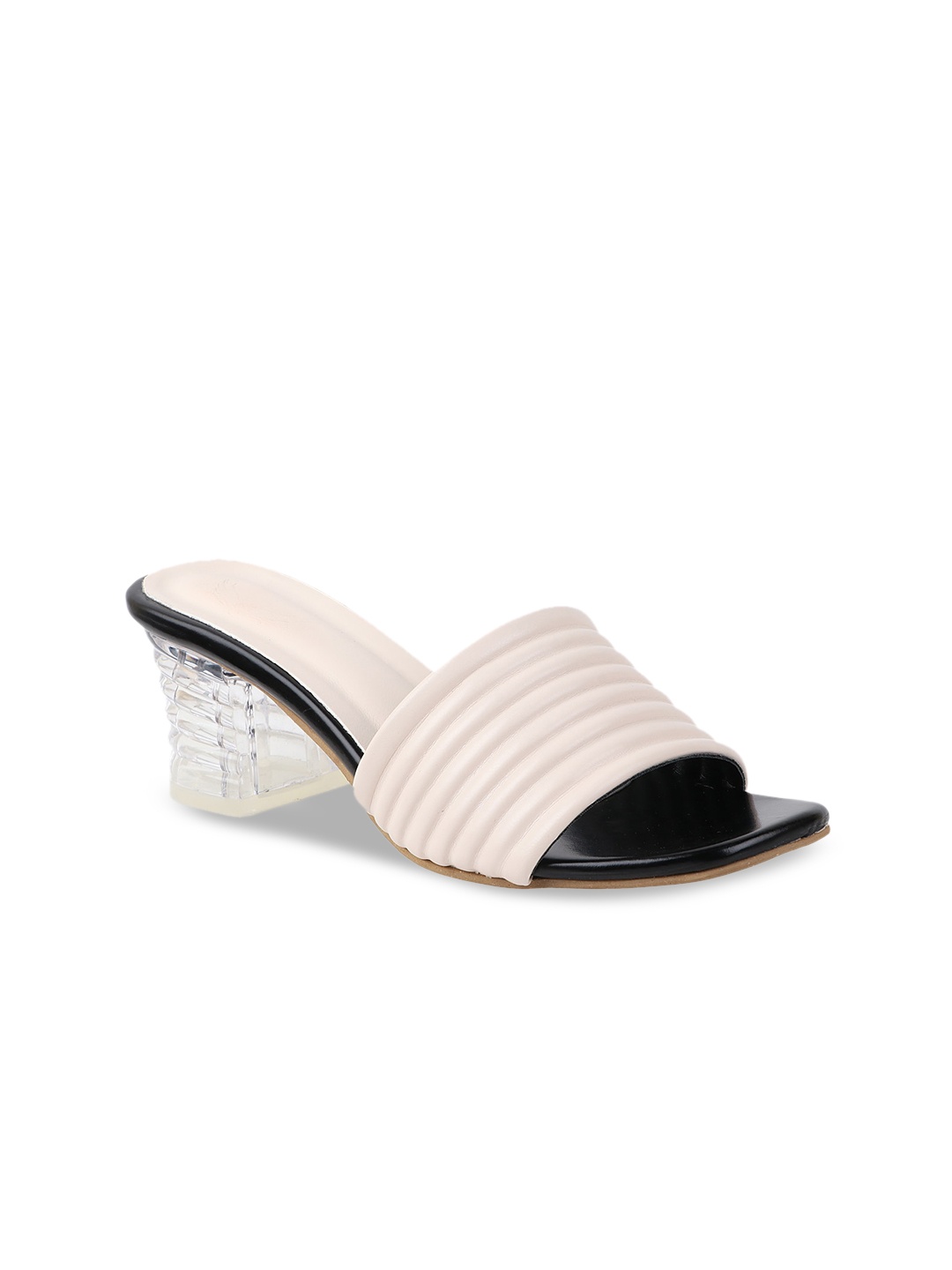 

THE WHITE POLE Cream-Coloured Striped Party Block Sandals