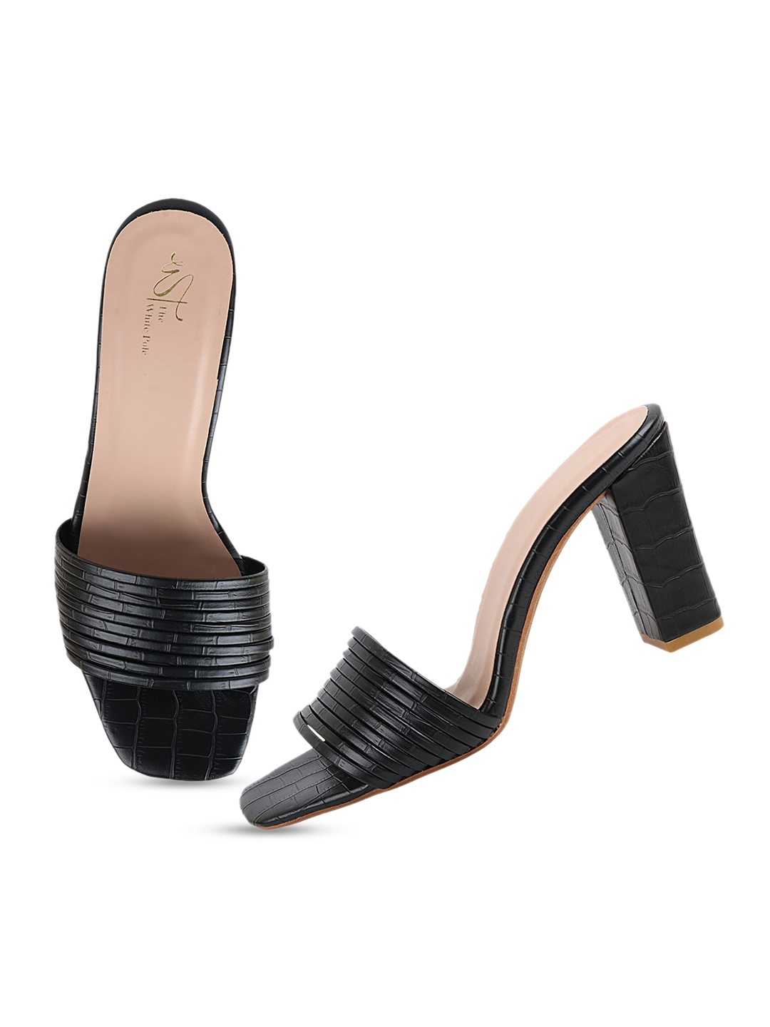 

THE WHITE POLE Black Striped Party Block Sandals
