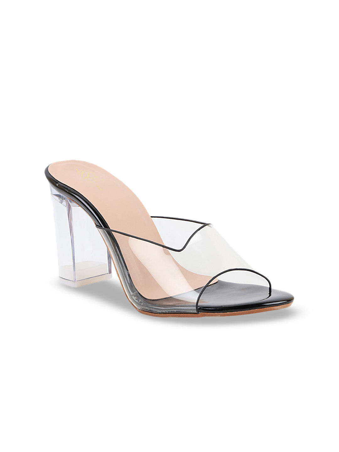 

THE WHITE POLE Women Black & Beige Party Block Mules