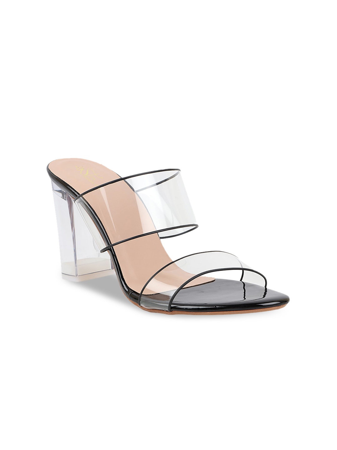 

THE WHITE POLE Black & Transparent Colourblocked Party Block Sandals