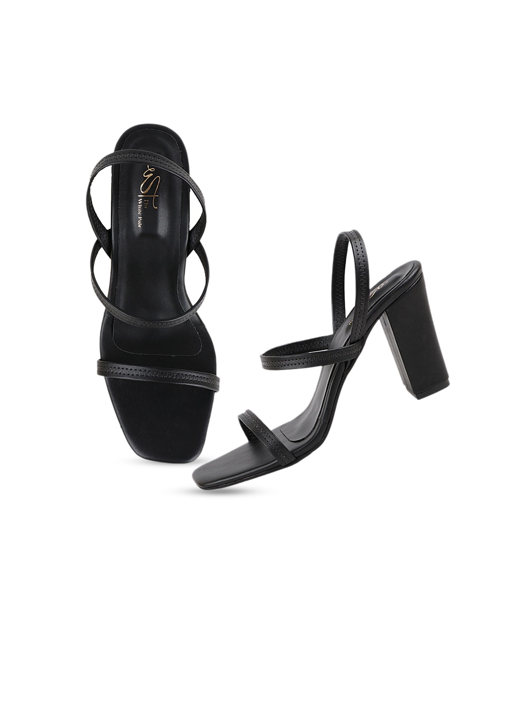 

THE WHITE POLE Black Square Toe Block Sandals